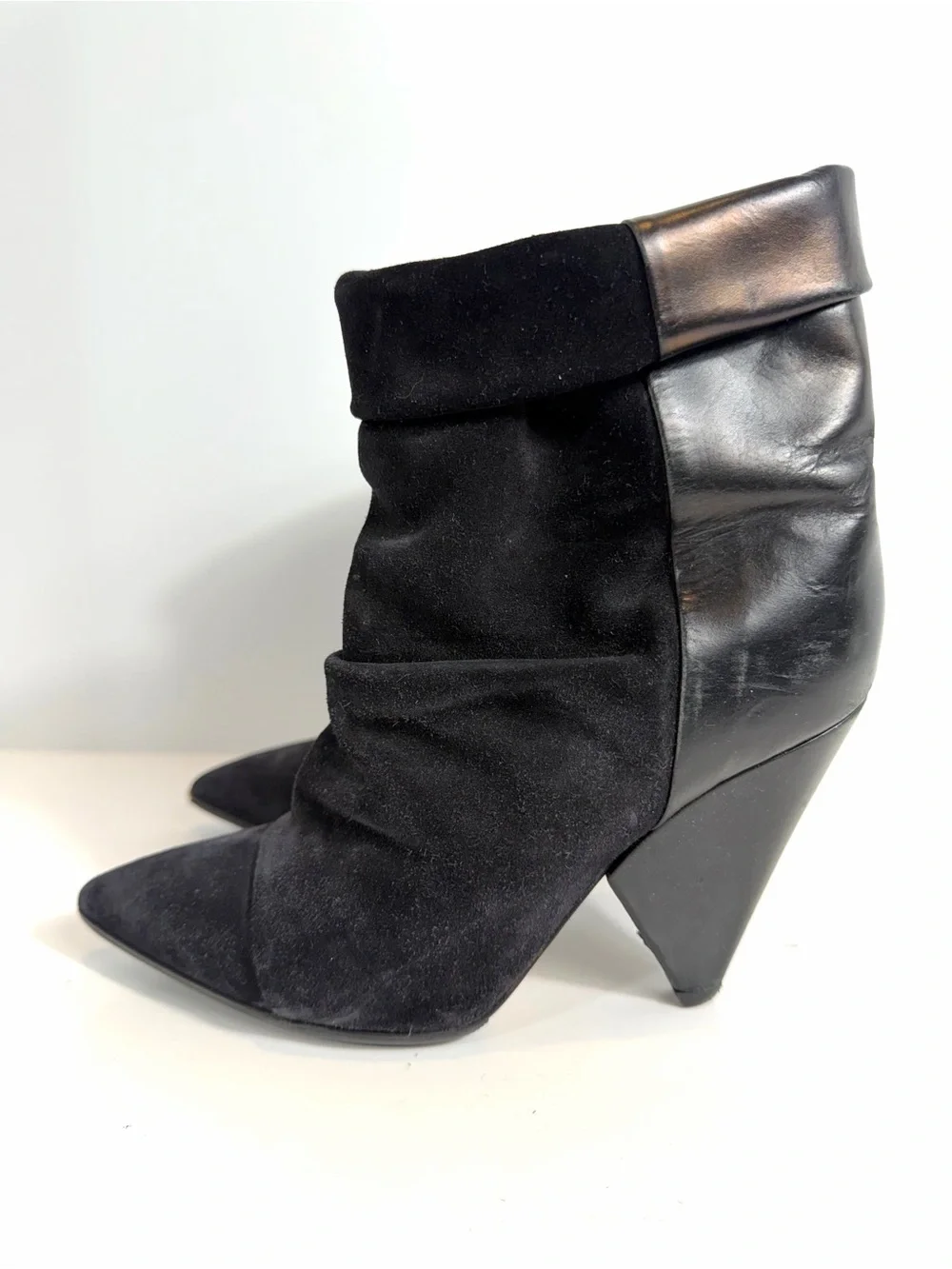 Isabel Marant Black Suede Leather Cone Heel Slouch Ankle Boots EU 36 / US 6